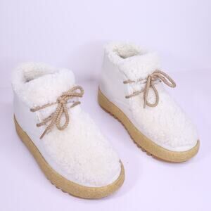 MONTELLIANA Gaia Ankle Snow Boot Off White Wool Shearling Lace Up Women's 38